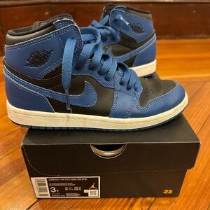 Kids Jordan Retro High OG Shoes DK Marina- Blue/Black